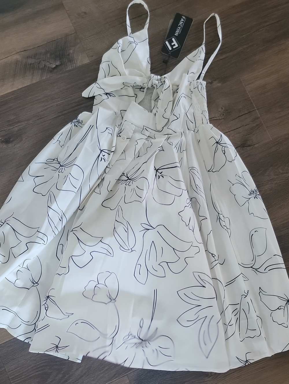 NWT Cream White Cut Out Sleeveless Sundress with Black Floral Outline